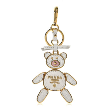 PRADA Metal Saffiano Bear Bag Charm Grey