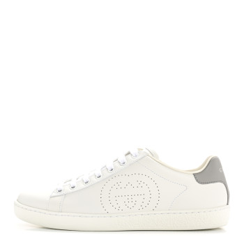 GUCCI Calfskin Interlocking G Perforated Womens Ace Sneakers 38 White Grey Sky