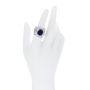 GUCCI Metal Crystal GG Ring S Silver Blue