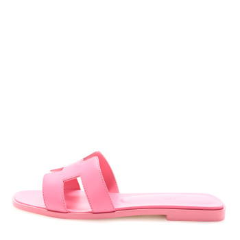 HERMES Box Calfskin Oran Sandals 37.5 Rose Petale