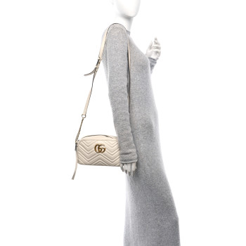 GUCCI Calfskin Matelasse Small GG Marmont Chain Shoulder Bag White