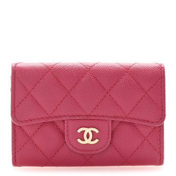 CHANEL Caviar Quilted Flap Card Holder Wallet Dark Pink