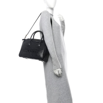GIVENCHY Calfskin Crocodile Embossed Small Antigona Black