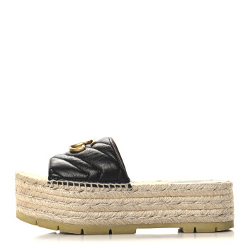 GUCCI Nappa Matelasse GG Marmont Platform Espadrille Slide Sandals 36 Black