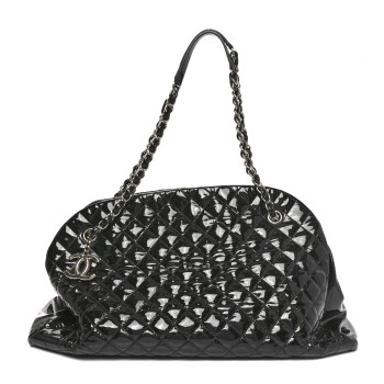 CHANEL Patent Quilted Large Just Mademoiselle Bowling Bag Black