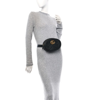GUCCI Calfskin Matelasse GG Marmont Belt Bag 85 34 Black