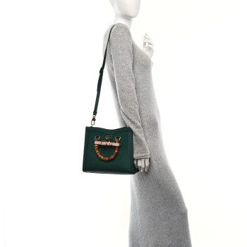 GUCCI Textured Dollar Calfskin Web Small Diana Tote Bag Green