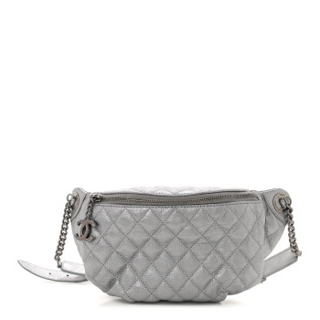 CHANEL Metallic Calfskin Quilted Banane Waist Bag Fanny Pack Dark Silver