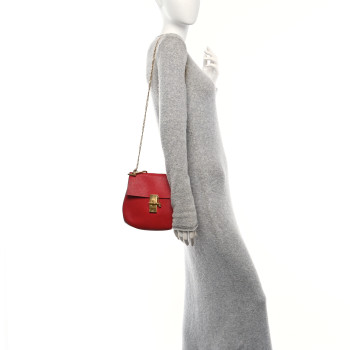 CHLOE Grained Lambskin Drew Shoulder Bag Plaid Red