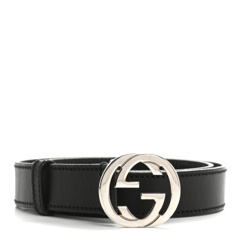 GUCCI Calfskin Interlocking G Belt 85 34 Black