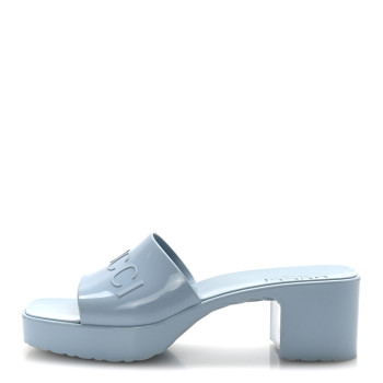 GUCCI Rubber Gucci Logo Womens Platform 20/60mm Slide Sandals 36 Porcelain Light Blue