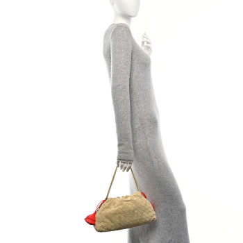 BOTTEGA VENETA Suede Calfskin Intrecciato Soiree Pouch Clutch Tapioca Cherry