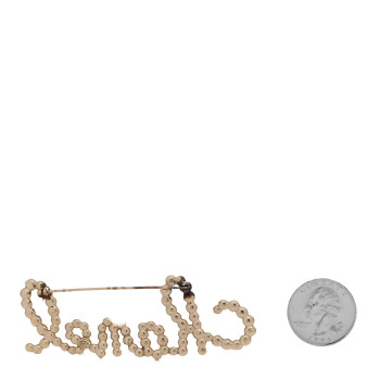 CHANEL Crystal Pearl Logo Brooch Gold