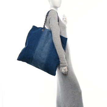 CHANEL Denim Printed Shopping Bag Blue