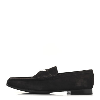 PRADA Vitello Scamosciato Metal Triangle Logo Mens Loafers 9.5 Brown