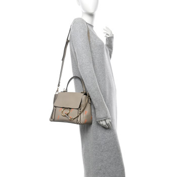 CHLOE Smooth Calfskin Little Horses Embroidered Small Faye Day Shoulder Bag Pastel Grey