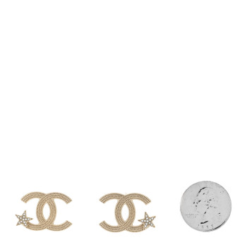 CHANEL Metal Crystal CC Star Earrings Gold