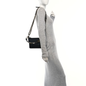 CHANEL Calfskin Wool Felt Embossed Small Gabrielle Logo Hobo Black