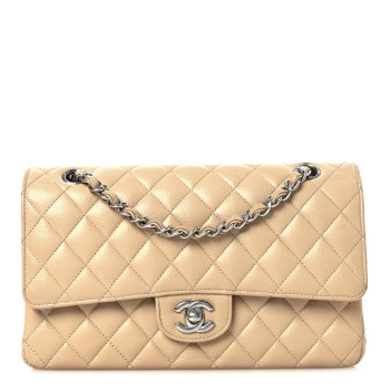 CHANEL Caviar Quilted Medium Double Flap Beige