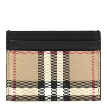 BURBERRY Smooth Calfskin Coated Canvas Vintage Check Sandon Card Case Beige Black