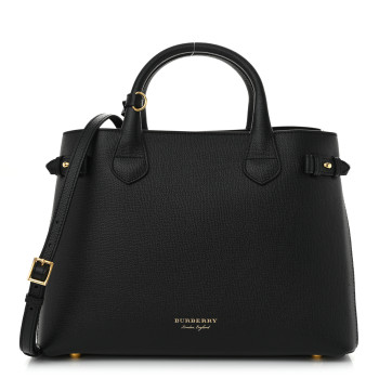 BURBERRY Derby Calfskin House Check Medium Banner Tote Black