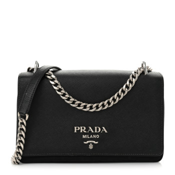 PRADA Saffiano Tessuto Nylon Chain Shoulder Bag Black