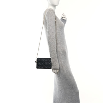 CHRISTIAN DIOR Lambskin Cannage Lady Dior Pouch Black