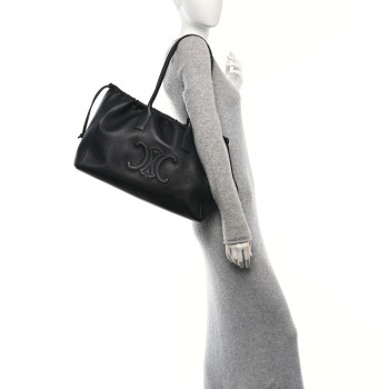 CELINE Smooth Calfskin Cuir Triomphe Cabas Drawstring Black