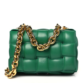 BOTTEGA VENETA Lambskin Maxi Intreccio Padded Chain Cassette Crossbody Bag Racing Green
