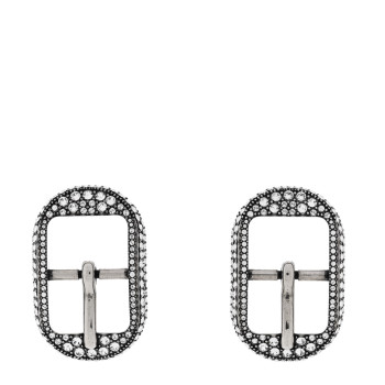 BALENCIAGA Crystal Cagole Buckle Earrings Antique Silver