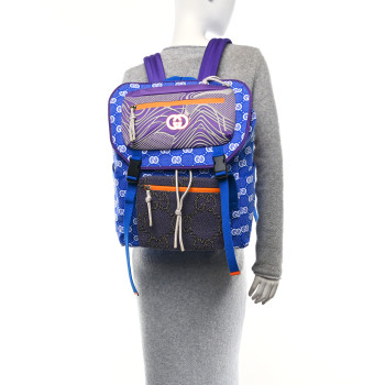 GUCCI Jersey GG Monogram All Over Pan Sport Double Buckle Backpack  Blue Multicolor