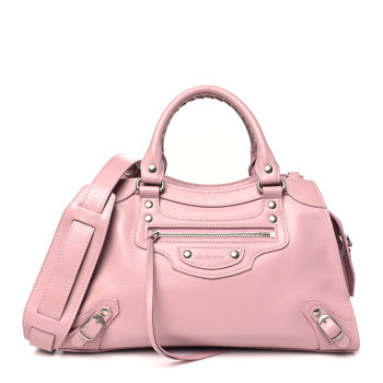 BALENCIAGA Grained Calfskin Neo Classic Black Hardware S City Powder Powder Pink
