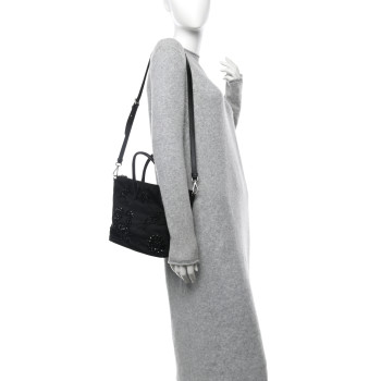 PRADA Tessuto Nylon Ricamo Sequin Embroidered Tote Black