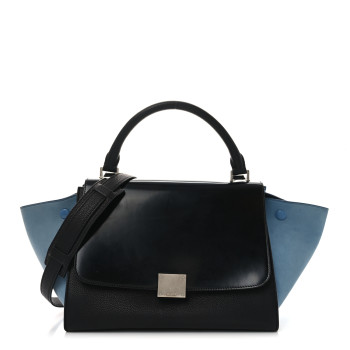 CELINE Baby Grained Calfskin Suede Small Bi-Color Trapeze Black
