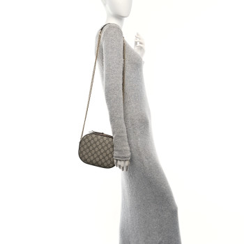 GUCCI GG Supreme Monogram Cuoio Toscano Mini Chain Shoulder Bag Beige Ebony Cuir