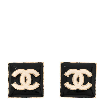 CHANEL Enamel CC Square Earrings Black White