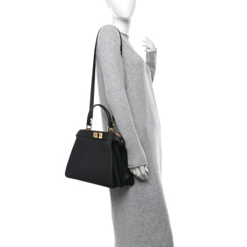 FENDI Vitello Seta Shiny Nappa Medium Peekaboo I SEE U Satchel Black Light Rose