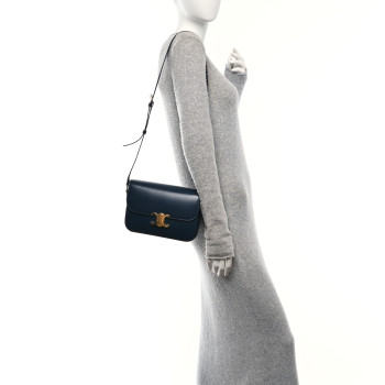 CELINE Shiny Calfskin Medium Triomphe Navy Blue