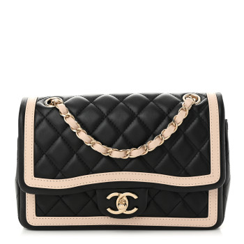 CHANEL Lambskin Quilted Bicolor Flap Black Beige