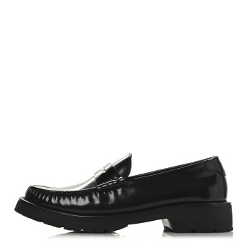 SAINT LAURENT Glazed Calfskin Le Loafer 15 Penny Slippers 38.5 Black