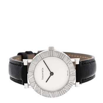 TIFFANY Sterling Silver Calfskin 29mm Atlas Quartz Watch Black