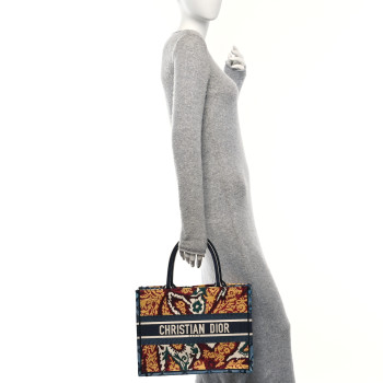 CHRISTIAN DIOR Canvas Embroidered Paisley Medium Book Tote Blue Multicolor