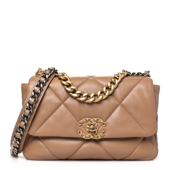 CHANEL Lambskin Quilted Medium Chanel 19 Flap Brown