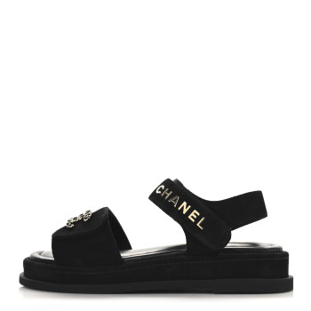 CHANEL Suede Calfskin Dad Sandals 39 Black