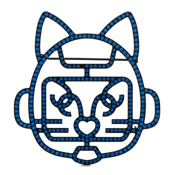 CHANEL Strass Crystal Emoji Robot Cat Brooch Blue