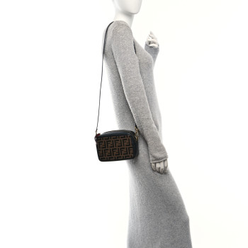FENDI Vitello Century Bi-Color FF 1974 Embossed Mini Camera Case Maya Black