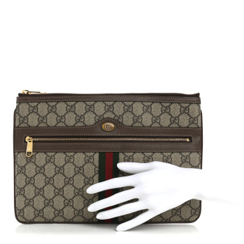 GUCCI GG Supreme Monogram Large Ophidia Pouch Clutch Brown