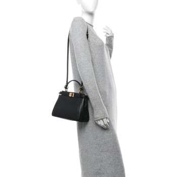 FENDI Nappa Mini Peekaboo Iconic Satchel Black