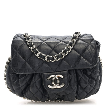 CHANEL Washed Lambskin Quilted Mini Chain Around Flap Black