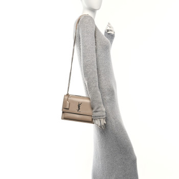 SAINT LAURENT Calfskin Medium Monogram Sunset Dark Beige